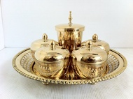 ชุดทองเหลืองถาดซี่ 10 นิ้ว ตลับเรียบ 3 นิ้วพร้อมแก้วน้ำ 9cm ฝาปิด