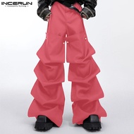 กางเกงขาบานสำหรับผู้ชายลายเอวสูงจากร้าน ChArmkpR Store INCERUN (สไตล์เกาหลี)
