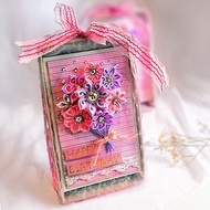 華麗驚喜 緞帶永生花束立體卡片 手工 禮盒(生日禮物 客製化文字)