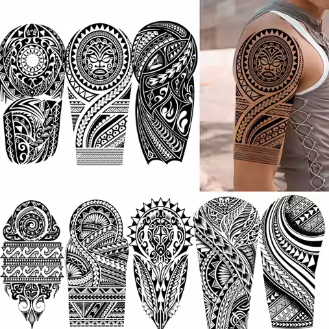 1 Sheet Black India Totem Tribal Maori Temporary Tattoos For Men Adults Women Fake Water Transfer Ta
