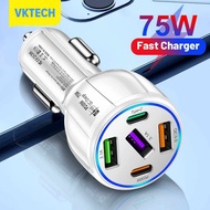 [Vktech] 5 Ports 75W Car Charger USB 3.1A Type-C USB QC3.0 PD30W Phone Charger DC12-32V for Apple Android Mobile Devices