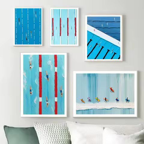 Abstract Werner Bronkhorst Painting Art Posters Prints Blue Texture Pool Swimming Minimalist Canvas 