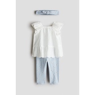 ชุดผ้าฝ้าย 3 ชิ้นสำหรับเด็กผู้หญิง HM พร้อมกางเกงบิน แขนเสื้อ และ กางเกงขาสั้น ชิ้น เสื้อผ้าเด็กที่ท