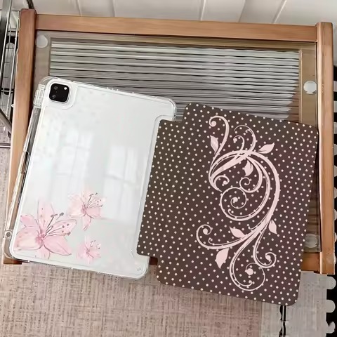 Pink Polka Dot Flower Ins Y2K Tablet Case For iPad Pro 11 13 M2 M4 M3 10.2 5/6th 7/8/9/10/11th Mini 