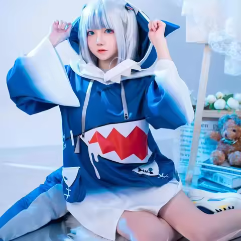 Hololive Vtuber Virtual Anchorman Gawr Gura Cosplay Costume Wig Set Girl Cute Shark Costume Carnival