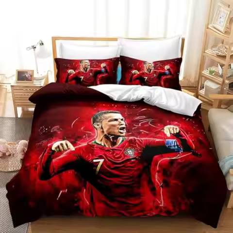 Soccer Duvet Cover CR7 Twin Microfiber 2PC Kids Duvet Cover Set Soft Breathable Closure Soccer Twin 