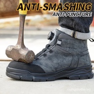 Rotating Buttons Work Boots Men Steel Toe Shoes Safety Boots Puncture-Proof Protective Shoes Waterpr
