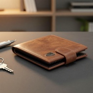 Stylish Men's Compact Tri-fold Wallet with Buckle, Easy to Carry for Daily Use