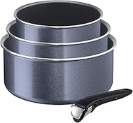 Tefal Ingenio Elegance L23193 Saucepan Set of 4 | 28.5 x 22.5 x 11.5 cm | Aluminium | Includes Removable Ingenio 5 Handle | Grey/Blue | 16, 18 and 20 cm