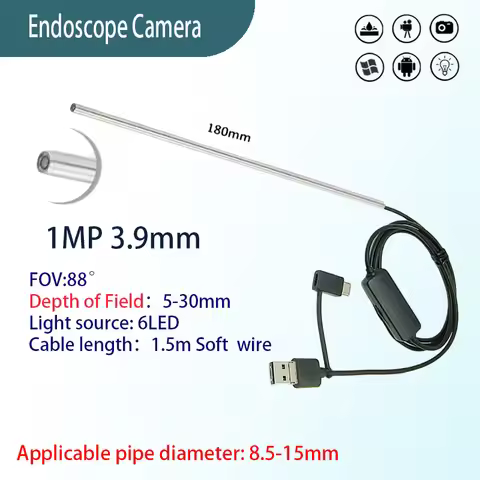 1MP 3.9mm FOV88° industrial endoscope probe for pipeline inspection 1.5m USB 3-in-1Soft wire endosco
