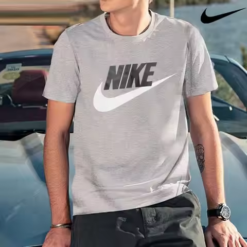 Nike Men's Grey Short Sleeve T-Shirt with White Swoosh Logo AR5005-063