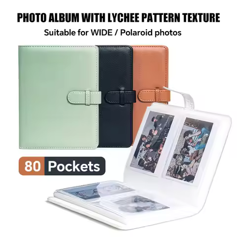 80 Pockets Instant Wide Photo Album | PU Leather Solid Color for Polaroid iType/600/SX70 & Fujifilm 
