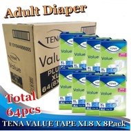 TENA VALUE ADULT TAPE DIAPERS (XL8 X 8 Packs)/Dr. P Value Tape level 6 -M (10sx6) / L (9sx6) / XL (8