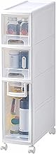 Narrow Slim Rolling Storage Cart, 6.3in Kitchen Plastic Storage Cabinet Beside Fridge, White Small Bathroom Storage with 2 Tier Drawers for Small Space Corner