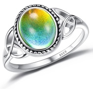 ADRAMATA 925 Sterling Silver Mood Ring for Women Vintage Celtic Knot Rings Jewelry 18K White Gold Pl
