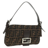 FENDI Zucca帆布Mamma Baguette單肩包 黑色棕色 正品 161669SAV