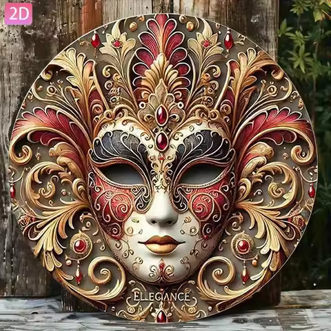2D Flat, 1pc "Venetian Mask Art" Retro Wall Decor Aluminum Sign for Courtyard, Garden, Kitchen, Bar,