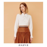[asava aw22] Asava signature shirt เสื้อเชิ้ตผู้หญิง แขนยาว ปกแหลม เย็บกดสลับสี กระดุมหน้า