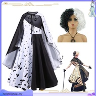 Cruella De Vil Cosplay Costume Gown Black White Polka Dot Maid Dress Performance Adult Women Hallowe