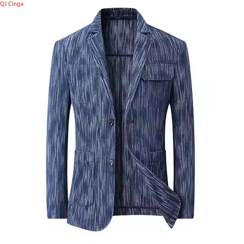2026 New Men's Blue Suit Jacket, Black-Gray Denim Jacket, Asian Sizes Relaxed Fit XL-8XL.Spring and 