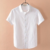M-4XL Breathable linen shirt men's short-sleeved slim-fit top thin lapel youth cotton casual white/M