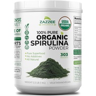 Zazzee USDA Organic Spirulina Powder, 2.2 Pounds (1 KG), 303 Servings, Certified Kosher, 100% Pure, 