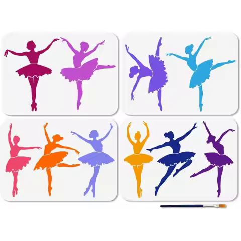 4 Pcs Ballerina Stencil 11.7×8.3 Inches Reusable Ballet Dancer Stencils for Painting Four Little Swa