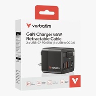 (全新行貨旺角門市) Verbatim GaN Charger 65W 2 Port Retractable Cable Dispaly UK Plug 伸縮Type-C 內置快充65W充電線 #32