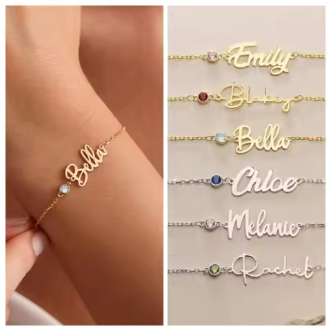 Jeshayuan Personalized DIY Birthstone Bracelet for Women Custom Name Bracelet for Her Birthday Gift 