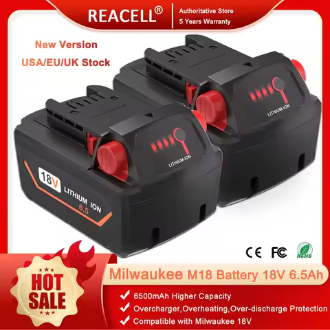 REACELL 18V 6.5/5.5Ah For Milwaukee M18 Battery Rechargeable Milwaukee Lithium Battery 48-11-1860 48