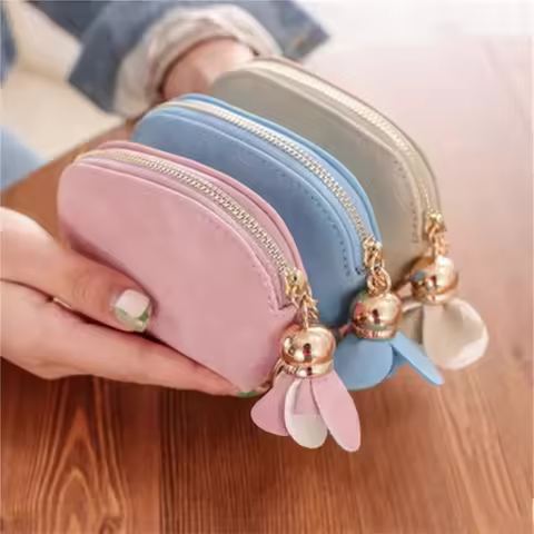 Tassel Fashion Ladies PU Leather Mini Wallet Card Key Holder Zip Coin Purse Floral Pendant Clutch Ba