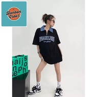 [AVAILABLE BLACK L] American retro denim polo neck short-sleeved t-shirt for women, summer, loose, c