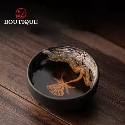 110ml Retro Wabi-sabi Style Ceramic Tea Cup Handmade Rough Pottery Master Cup Creative Lotus Cup Pue