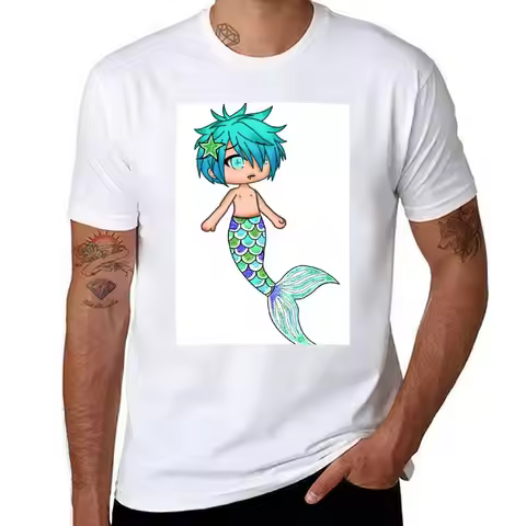 Merman Gacha cotton T-Shirt Edit t shirts man t Life shirts 100% cotton Sad