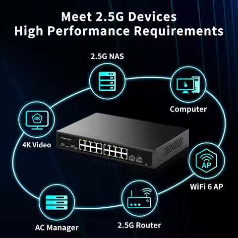 HORACO 16 Port 2.5G Switch 2 Port 10G SFP+ Slot Unmanaged Network Switch 120G Bandwidth Networking H