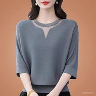 Textured High-End Mulberry Silk Small Shirt Mid-Sleeved T T-Shirt Women Spring Autumn Loose Large Si