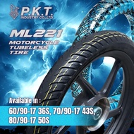 PKT ยางนอกไม่ใช้ยางใน (Tubeless) ขอบ 17 ML221 มีไซส์ 70/90-17 80/90-17 60/90-17 ใส่เวฟล้อแมกส์ TL ยา