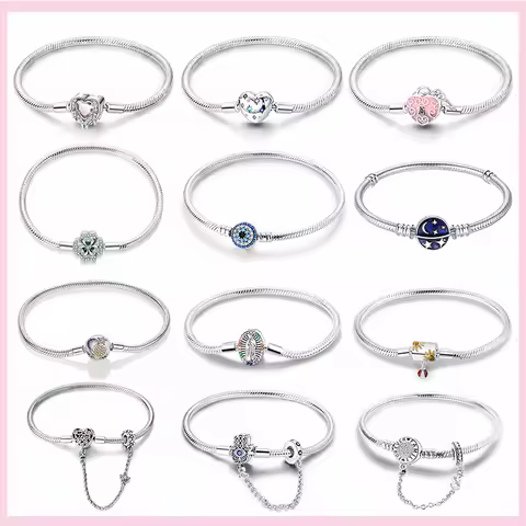 925 Sterling Silver Bracelet Star Moon Blue Eyes Zircon Heart Safety Chain Bracelets Snake Bone Chai