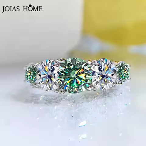 JOIAS HOME 18k Plated 3.6CT All moissanite Rings for Women 5 Stones Sparkling Diamond Wedding Band S