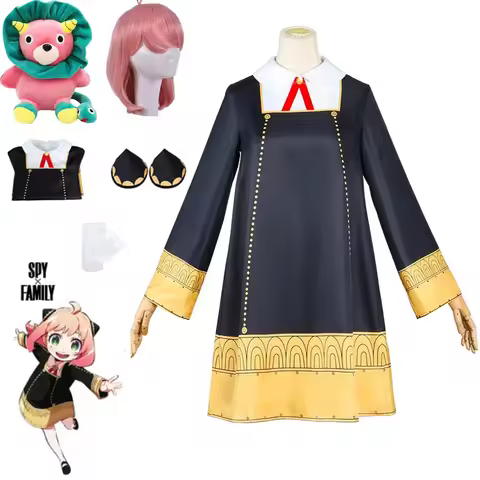 Anime SPY FAMILY Anya Forger Cosplay Costume Kids Anya Kawaii Black Dress Party Clothes Wig Plush To