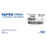 NIPRO SYRINGE  U100 INSULIN WITH NEEDLE  30G X 5/16"(0.30 x 8mm) 100''S  EXPIRY 2029  READY STOCK