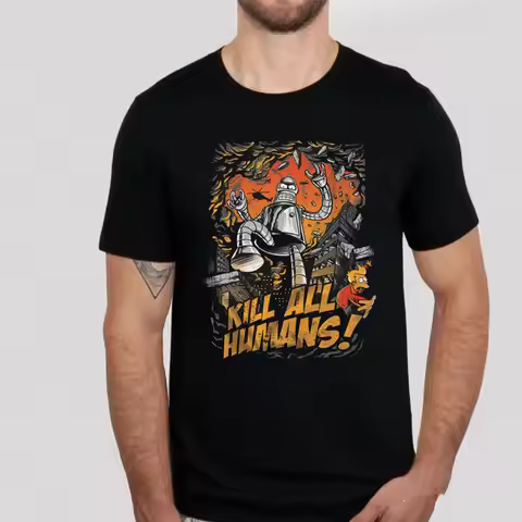 MEN T-SHIER Futurama Kill All Humans Shirt Bender Robot Cartoon Classic Design TShirt Funny Shirt Of