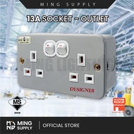 [SIRIM] 13A 2 Gang Switch Socket Outlet 3 Pin UK Plug Metal Box Trailing Sockets Adaptor Suis Soket 