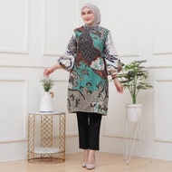TUNIK BATIK WANITA MODEL TANGAN BALON BERKERAH RESLETING BELAKANG UKURAN M L XL XXL