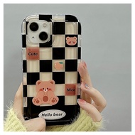 Good case Checkerboard Bear Rabbit Case For Vivo Y35 Y22 Y16 Y20s Y15 Y20 Y11 Y17 V23 Y20i Y21A Y21 Y12 Y51 V23E Y21s Y22s Y15A Y12i Y15s Y91C Y33s Y30 Y31 Y91 TPU Transparent AirBag Phone Case Soft Protective Coverเคสโทรศัพท์ vivo