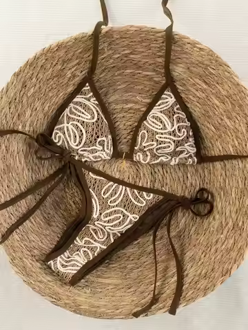 Bohemian style hollowed out embroidered bikini set