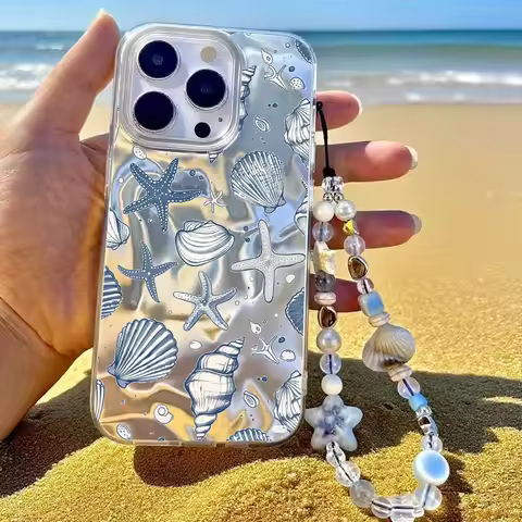 Trendy Ocean Shell Starfish Conch Chain Case For OPPO Reno 14 14F 13 13F 12 FS 12F 11F 11 10 Pro 7 6