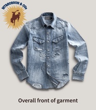 MTRobson Hand-Sewn Patch Washed Vintage Western Cowboy Shirt 85 Oz American Retro Limited Edition แฟ