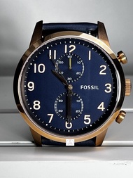 นาฬิกาข้อมือผู้ชาย FOSSIL รุ่น FS4933 Chronograph จับเวลาได้ ตัวเรือนทองชมพู หน้าปัดสีน้ำเงิน สายหนังสีน้ำเงิน สวยงามคลาสสิค