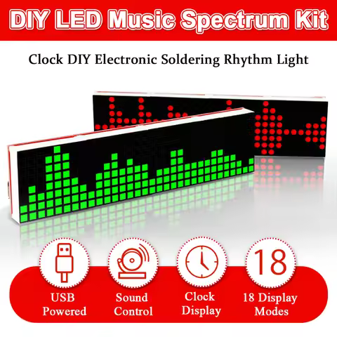 DIY LED Music Spectrum DS1302 Dot Matrix Clock Electronic Soldering Kit Rhythm Light USB Power DC5V 